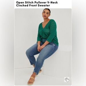 Torrid Open Stitch Pullover- V- Neck Cinched Front Sweater